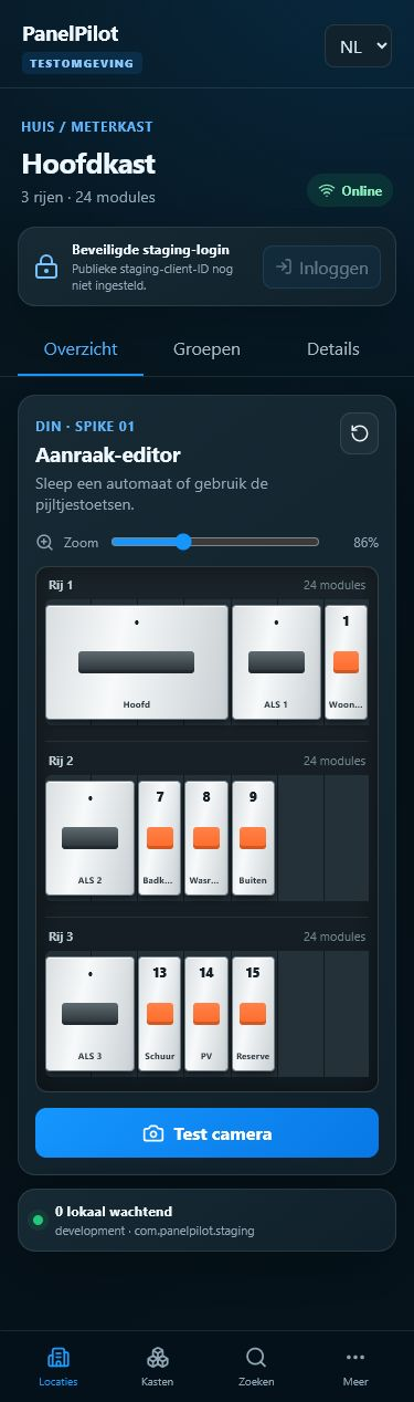 Digitaal overzicht van een groepenkast in PanelPilot